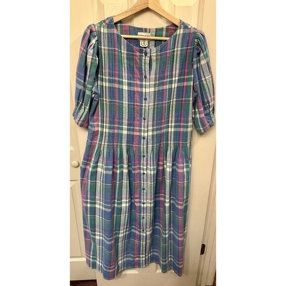 Vintage Matti Sport Pastel Plaid Cottage core PinTuck Midi 100% Cotton Dress‎ 10 - Picture 2 of 12